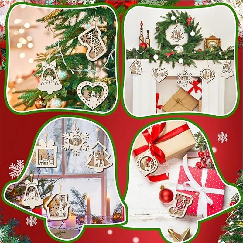 10CM 3D Wooden Five-Pointed Star Bell Pendant Christmas Tree Hanging Decoration for Home Decor Party Happy New Year 2026 Navidad