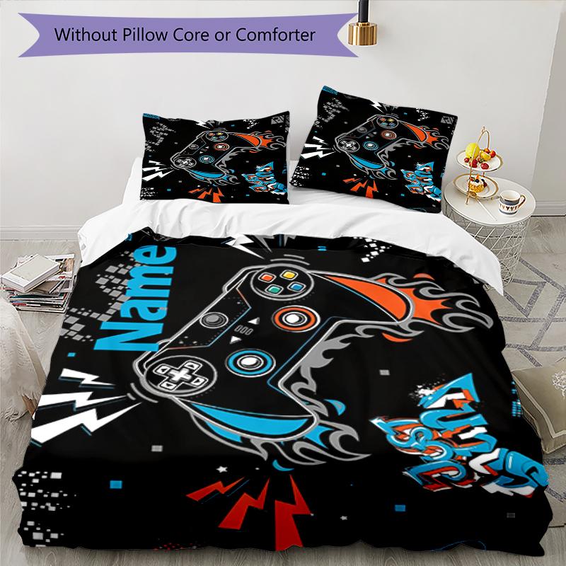 3pcs Custom Name Game Controller Bedding Set Duvet Cover Closure Includes 1 Duvet Cover & 2 Pillowcases, Soft and Comfortable for All Seasons.