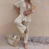 Cover Up Beach Knitted Hollow Out Top Straight Pants Sets Mesh High-Waist Bottoms Suit Sexy Streetwear
