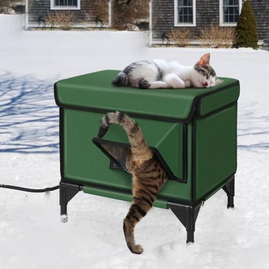 Отапливаемый домик для кошек, открытый, большой, защищенный от непогоды, зимний утепленный домик для кошек с дверью для побега, водонепроницаемый, теплый дом для диких бродячих кошек и кроликов