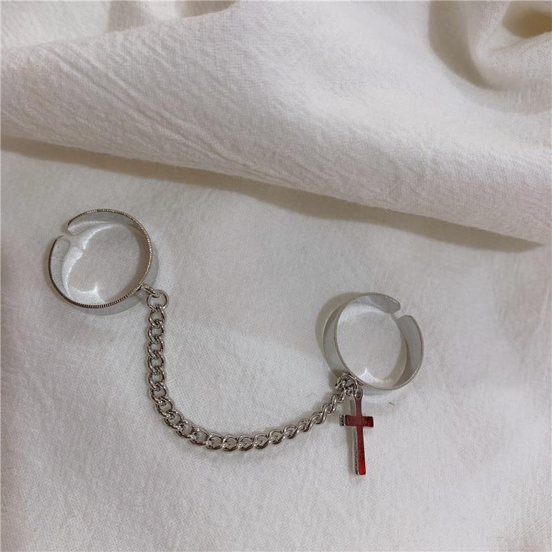 Винтажное серебряное кольцо-цепочка с крестом, регулируемое кольцо в стиле хип-хоп, панк, кольца для женщин и мужчин, MIT