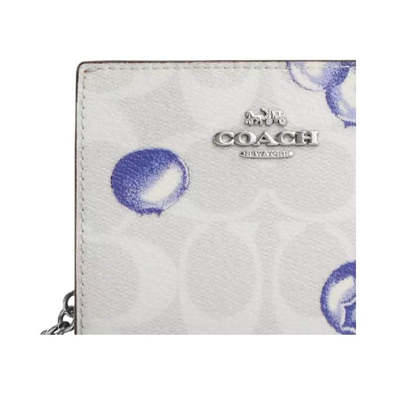 Coach Кошелек на кнопке 10 Черничный принт Signature Покрытие из канваса Женский Серебристый + Меловой + Светло-лиловый