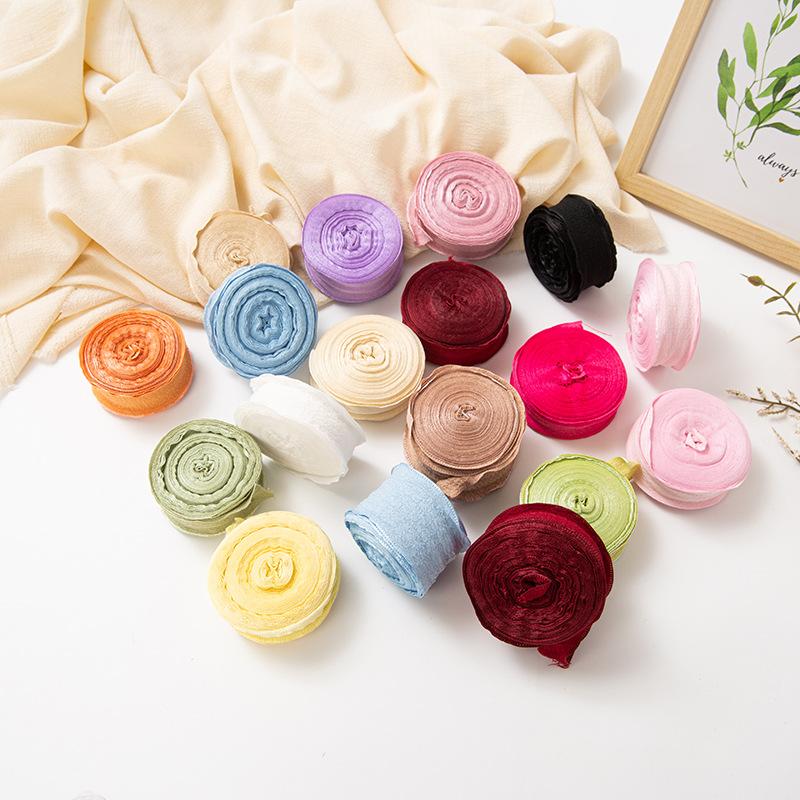 10 Yards Wrinkled Lace Edge Ribbons Flower Packing DIY Bow Hair Accessories Handmade Decoration Fabric Silk Ribbon