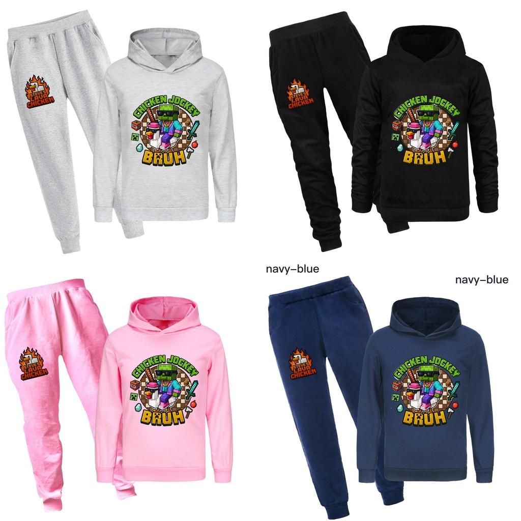 Minecraft Chicken Jockey Childrens Cartoon Hoodie And Pants Set With Cotton Fabric For Casual Winter Wear