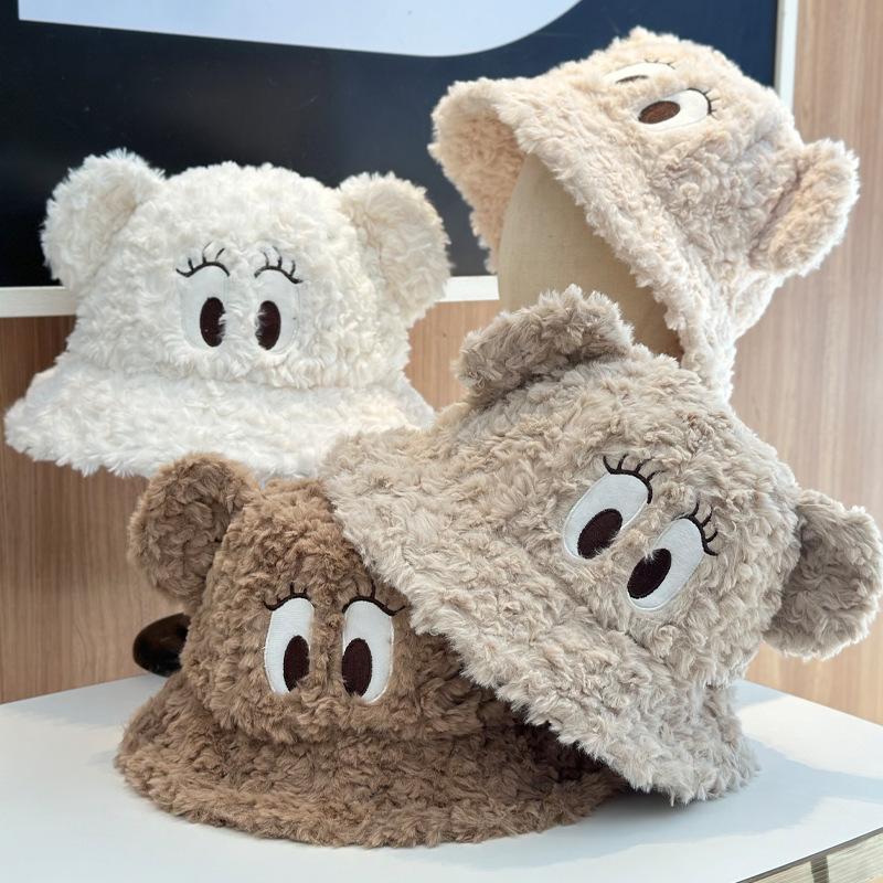 Women S Cute Funny Bear Ears Plush Bucket Hat Sweet Windproof Hat