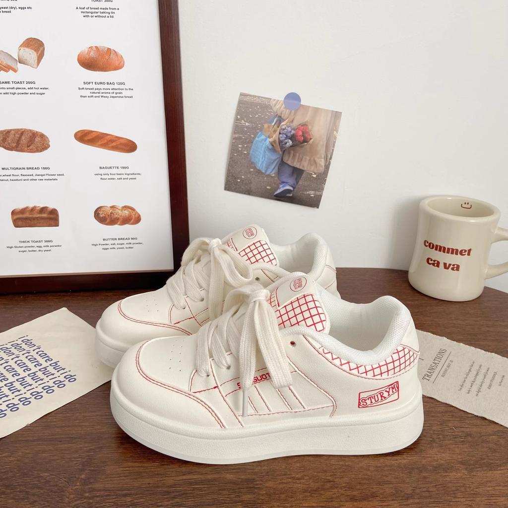 Pink Thick Baseplate Shoes Women's Sports Spring New Chic Niche Design Bread Shoes Student Breathable Little White Shoes