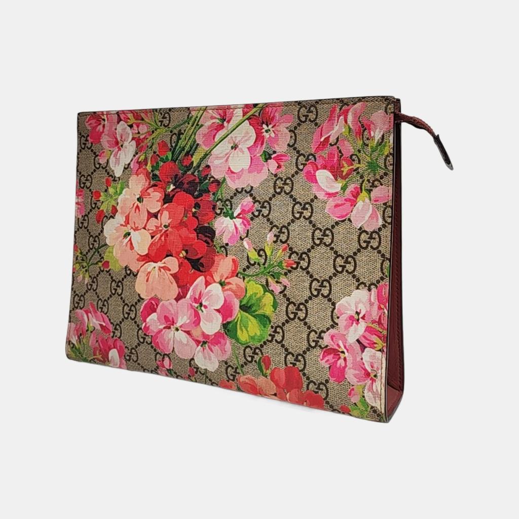 [Pre-Owned] GG Blooms Logo Canvas And Leather Clutch Bag Large - Excellent #1I66GO2