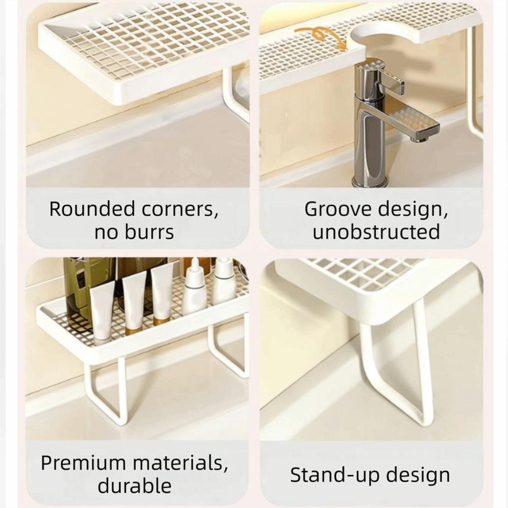 No-Drill Faucet Sink Shelf Large Capacity Faucet Drain Organizer  Mirror Front