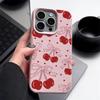 Leather Texture TPU Soft Phone Case For iPhone 16 Pro Max 15 Pro 14 13 12 11 Bowknot Cherry Print Slim Shockproof Matte Bumper Cover