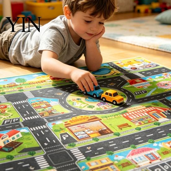 Портативный коврик Play Mat для путешествий 51" x 39" Детский ковер для игровой комнаты, класса, Образовательный город, Дороги, Моющийся, Игровой, Дорожный коврик, Нескользящий ковер
