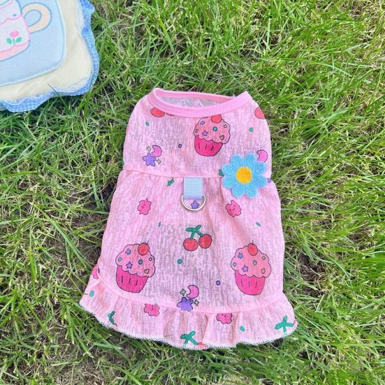 Летняя дышащая одежда для питомцев Yousheng с принтом цветов, вишни, мороженого, без рукавов, жилет, юбка для маленьких и средних собак и кошек, питомца-принцессы