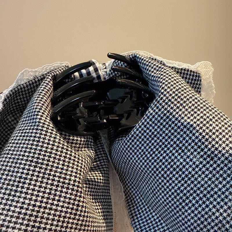 Early Spring New Arrival Charming Plaid Bow Hair Clip for Ponytail with Delicate Lace Edge