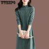 Вязаное платье с полувысоким воротником для женской осени и зимы, однотонный повседневный свитер средней длины, повседневное платье-свитер с длинными рукавами