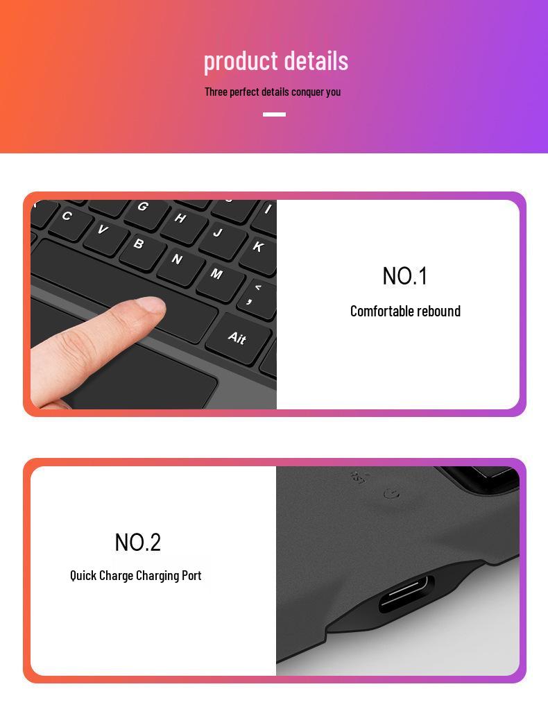 Цветная беспроводная Bluetooth-клавиатура с подсветкой для Microsoft Surface Pro 8/5/6/7 и Go