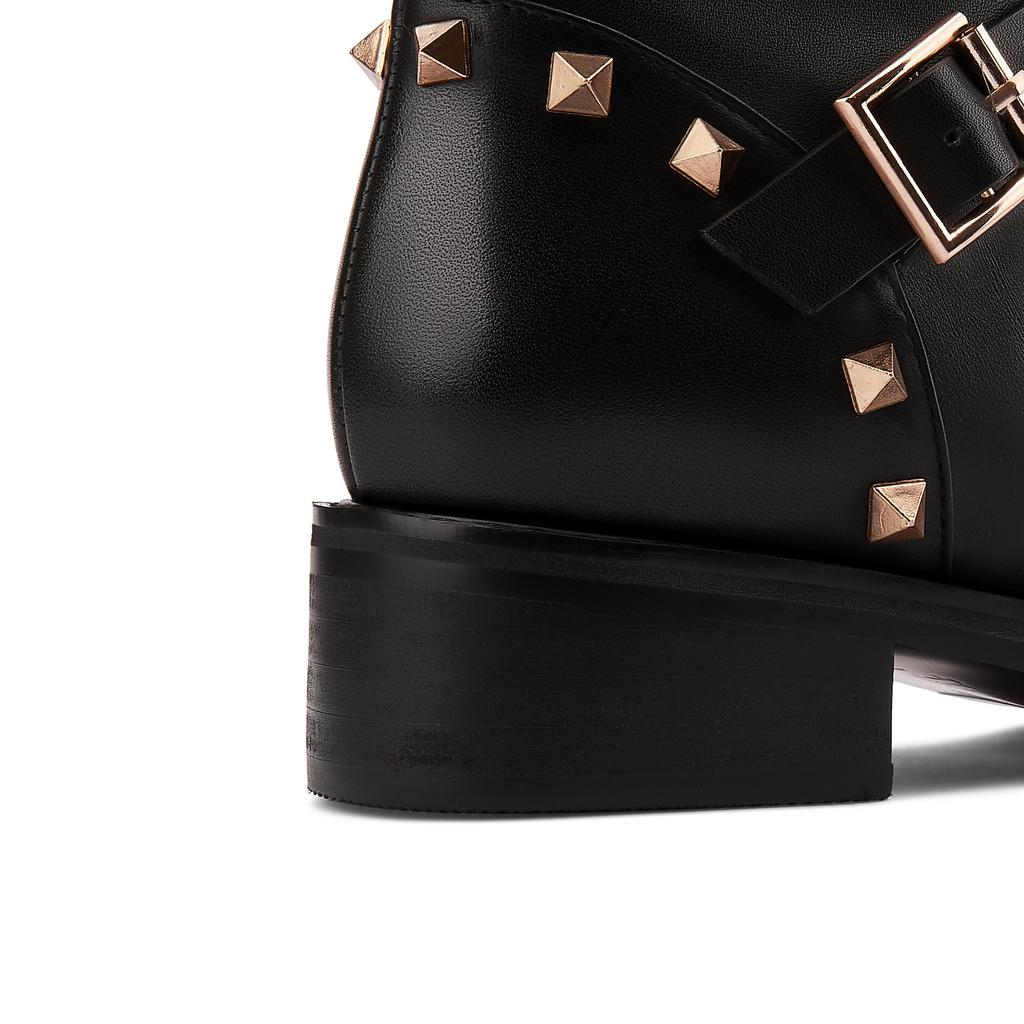 Krazing Pot Натуральная коровья кожа осенне-зимняя обувь на толстом среднем каблуке большого размера 45 размера 44 кожаные металлические заклепки женские теплые сапоги до колена