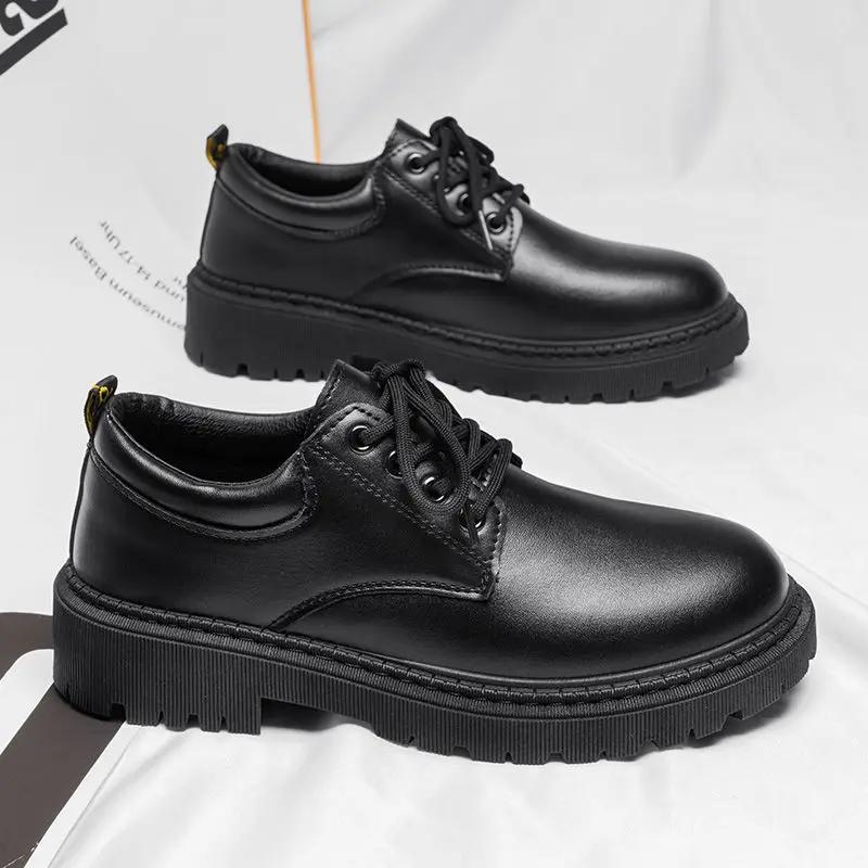 Lace Up Black Men's Leather Shoes Office On Sale Designer Classic Original New In 2025 Trend Social Pu Male Casual Shoe