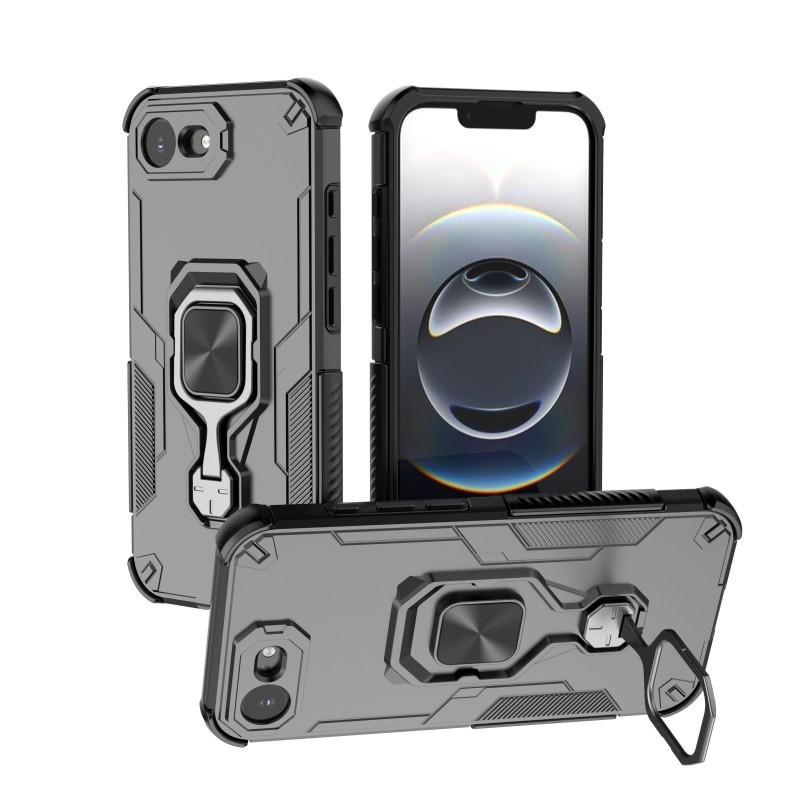 For iPhone 16e Phone Case WANLONFENG PC TPU Back Cover Kickstand with Tempered Glass