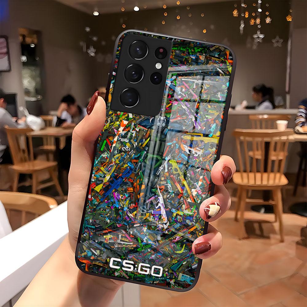 Игровой чехол для телефона C-Counter-Strike CS2 для Samsung S26 S25 S24 FE S23 S22 S21 Plus S20 Ultra Note20Ultra Черная стеклянная крышка