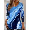 Ladies' Marble Patterned Printed Round Neck Long Sleeved T-shirt, Fashionable Casual Top, Pullover Clothing