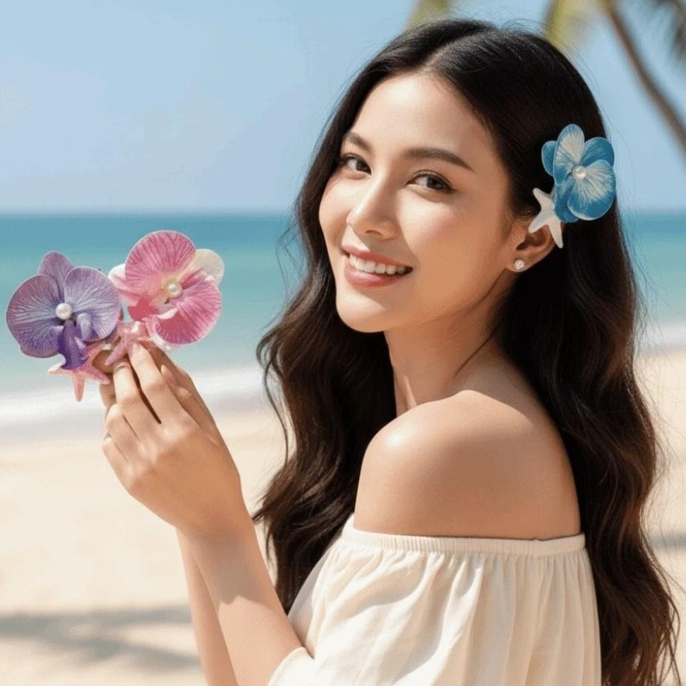 5 PCS Resin Starfish Flower Hair Clip Sweet Moth Orchid Side Clip Butterfly Orchid Hairpin Daily