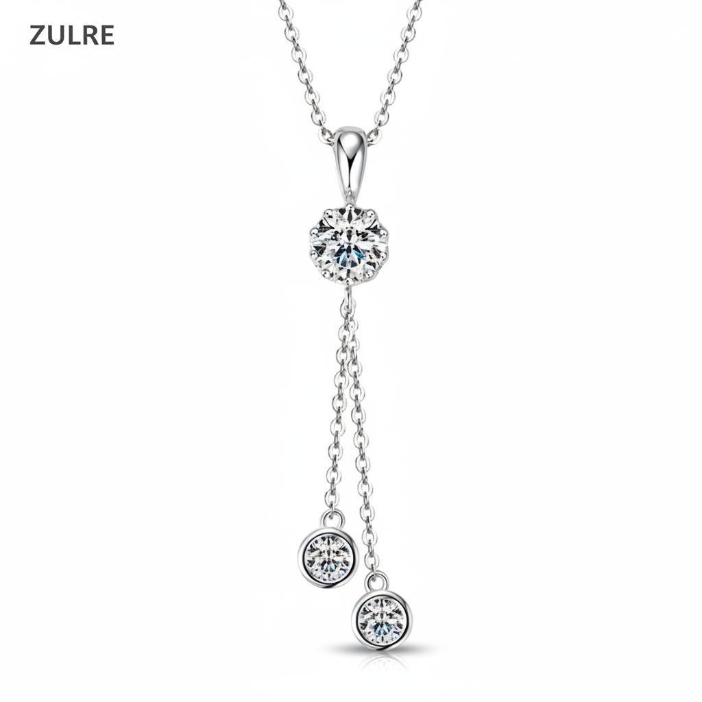 2026 Hot Selling S925 Sterling Silver Moissanite Tassel Pendant Necklace Women's Collarbone Chain Luxury Claw Gift