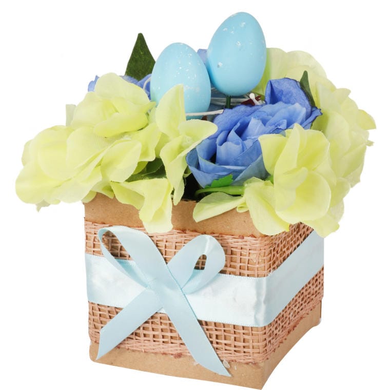Easter decoration with eggs - Flower box blue 18x12cm