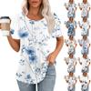 Женская модная повседневная плиссированная футболка в полоску с круглым вырезом и цветочным принтом с короткими рукавами, топ