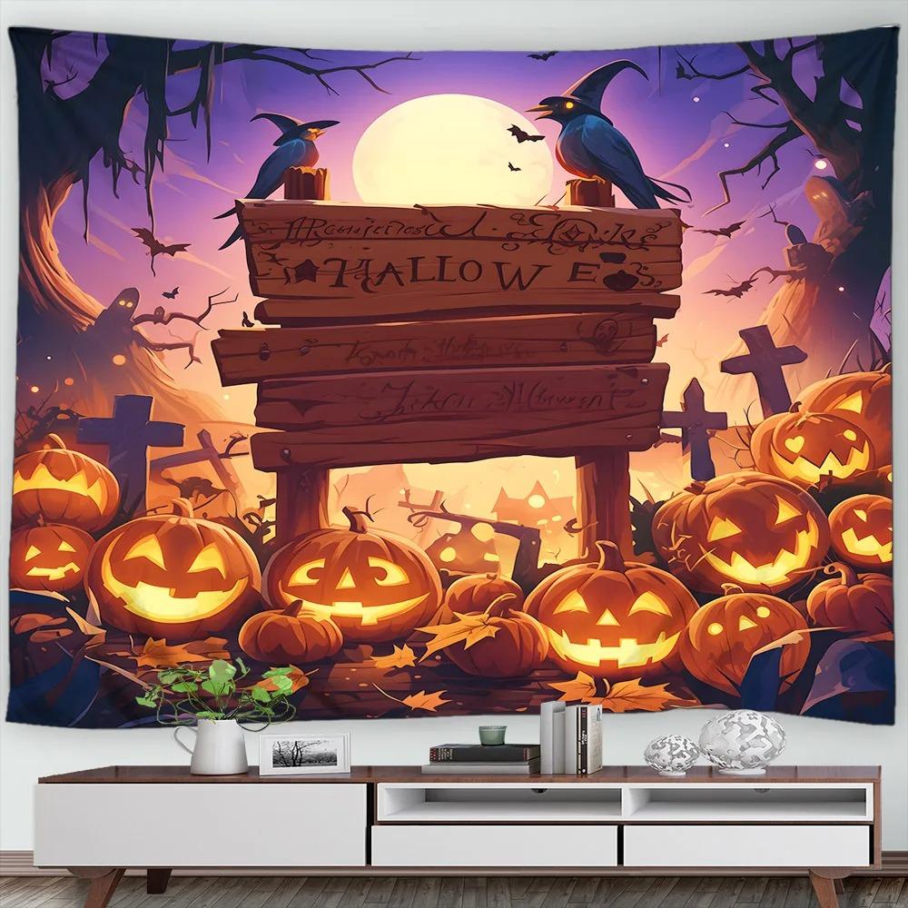 Halloween Decorative Tapestry Mummy Skull Pumpkin Halloween Theme Party Wall Hanging Home Living Room Room Decoration