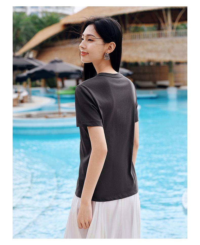 Jiuzi Anna Kou Personalized Starry Sky Printing Round Neck Short-sleeved T-shirt for Women