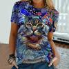 Women Short Sleeve 3D Cat Print T Shirt Summer O-Neck Casual Loose Tops  Size 8XL Tee 2024 New Fashion Ladies Streetwear