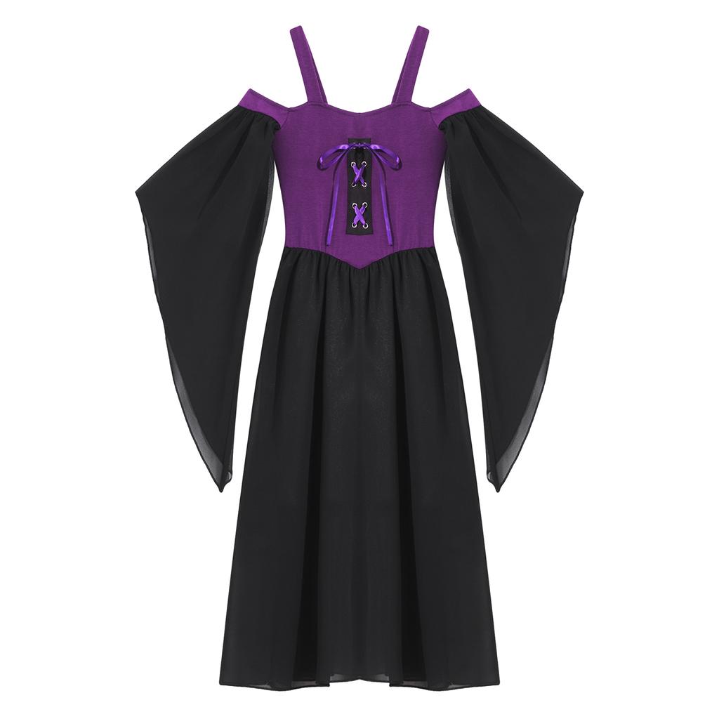 Kids Girls Medieval Princess Costume Renaissance Robe Gown Square Neck Halloween Cosplay Fancy Dress