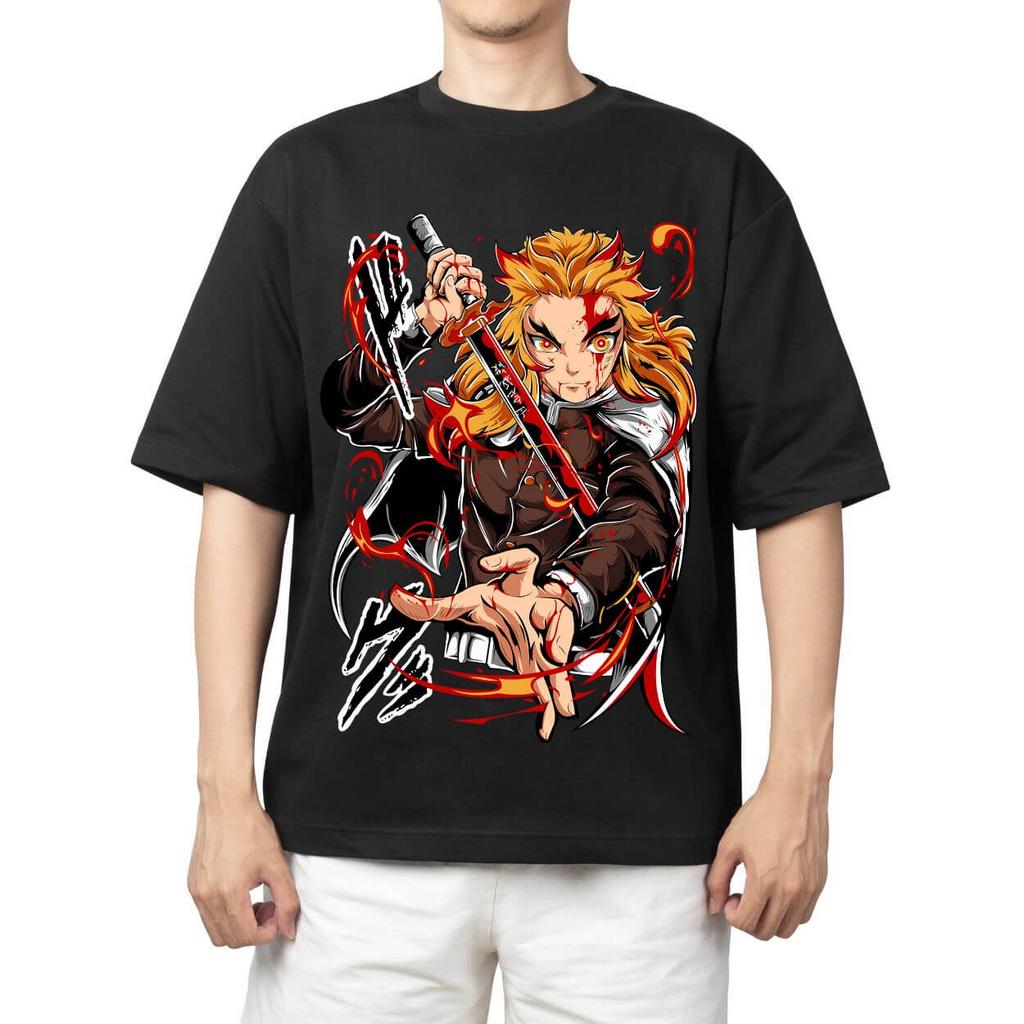 2026 New Demon Slayer Kyojuro Rengoku Printed Short Sleeve Tshirt Mens and Womens Tshirt Mens Tops Sports Tshirt Harajuku