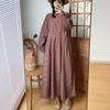 Spring Cotton Linen Japanese Plaid Dresses Vintage Loose Simple All Match Bandage Women Dress