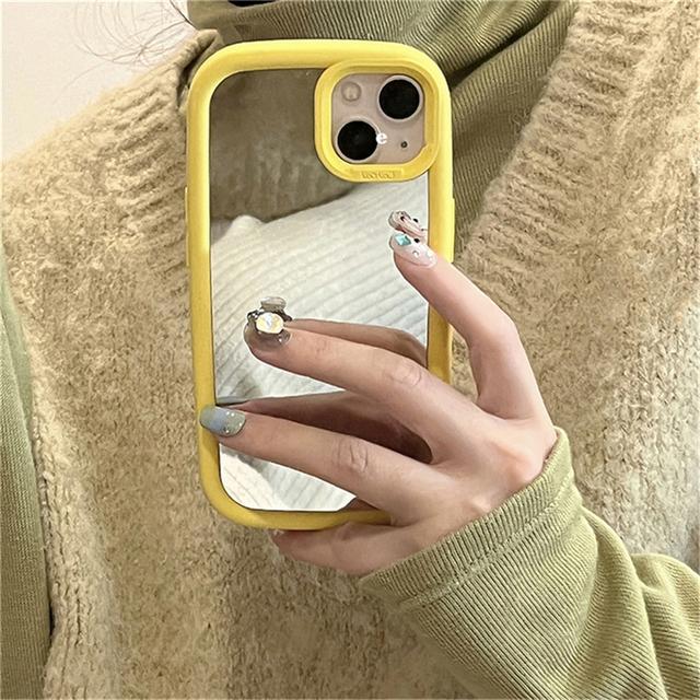 Корейский милый овальный чехол с зеркалом для макияжа Macron для Iphone 14 13 12 11 Pro Max, милый однотонный противоударный мягкий чехол на заднюю панель