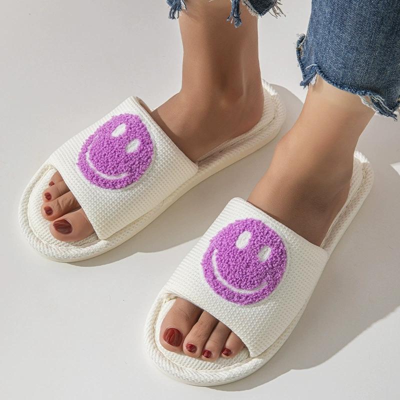 Fashion Non Slip Cartoon Slippers for Women Spring Autumn Fashion Mix Color Linen Slippers Woman Comfort Soft Sole Linen Slides Female