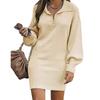 Women's Fall/winter Mid-length Skirt Lapel Lantern Sleeve Sweater Loose Knit Sweater