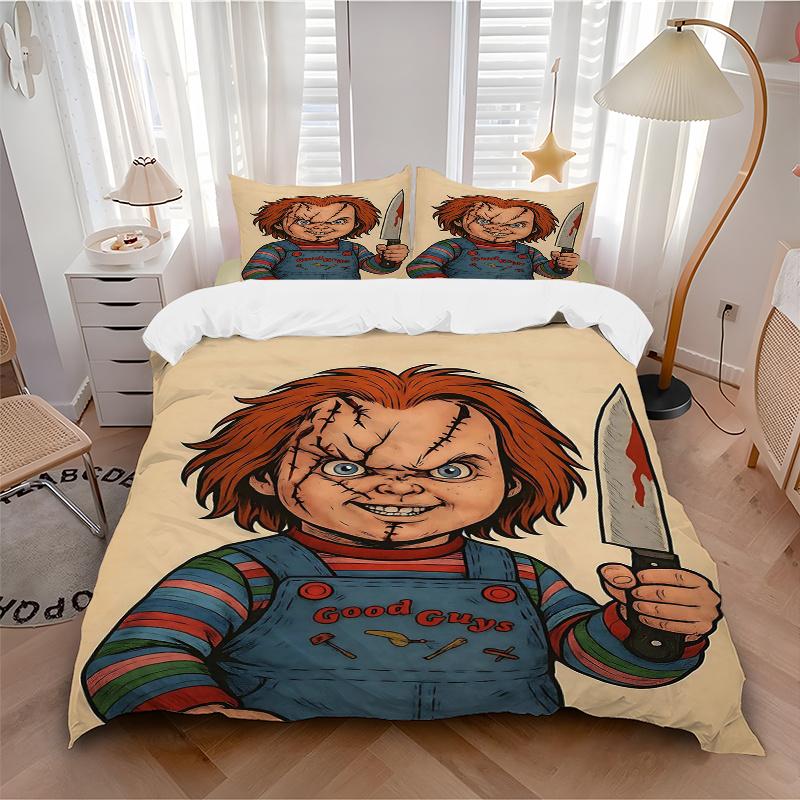 3pcs Chucky's Father's Day Printed Quilt Set - Includes 1 Quilt Cover and 2 Pillowcases, Machine Washable - Suitable for All Seasons.C020