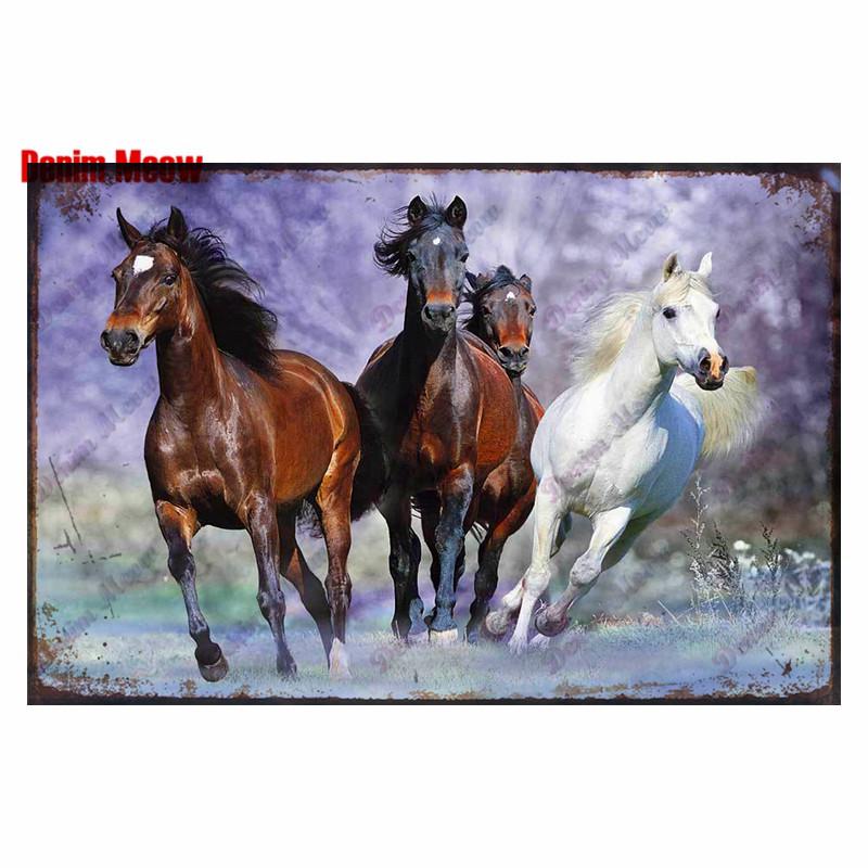 Vintage Horses Plaque Metal Tin Sign Retro Bar Home Farmhouse Decor Animal Steed Art Posters Wall Sticke