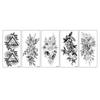 Sketch Tattoo Rose Flower Black and White Tattoo Sticker Set of 5, BK-05, 1 Set
