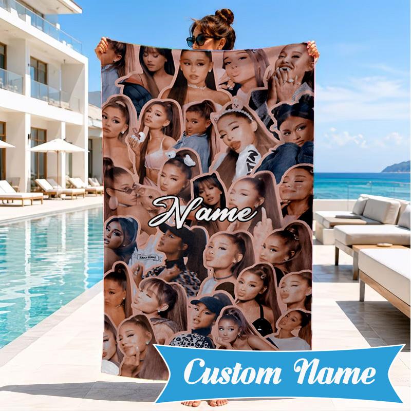 Custom Name Artistic Ariana Heart In Space Adventure Microfiber Beach Towel, Lightweight for Summer Travel, Swimming Pool Fan Gift
