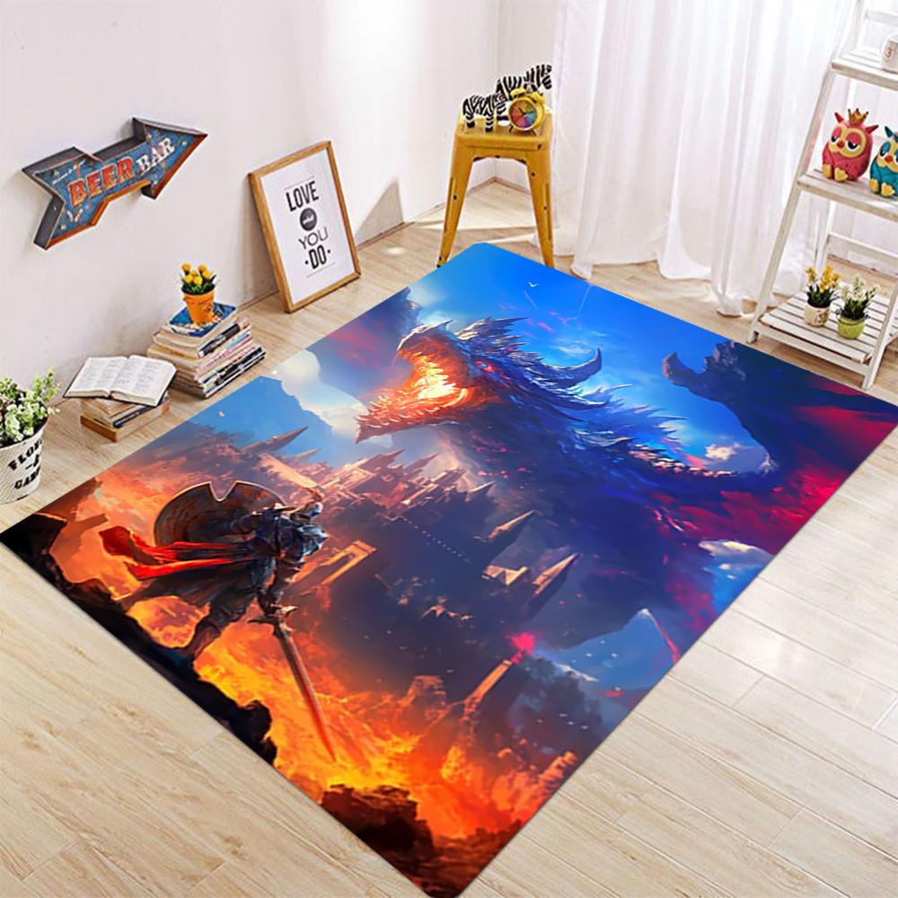 3D HD Dragon Print Carpet Mysterious Living Room Bedroom Decorative Carpet Corridor Bathroom Non-slip Floor Mat