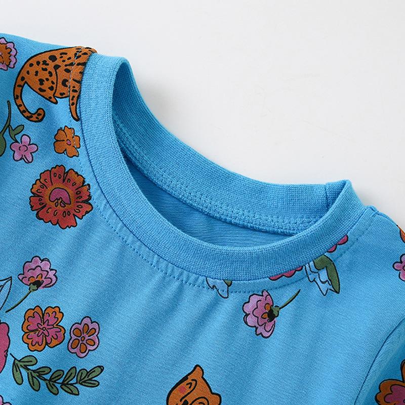 2025 весна осень чистый хлопок милый цветочный принт платье принцессы для девочки с длинным рукавом юбка милые девочки свободные синие платья детская одежда