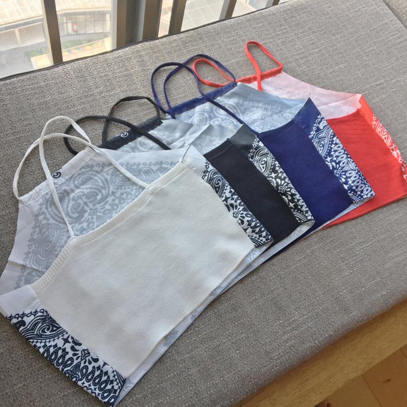 Women Backless Camis Summer Sleeveless Print Slim Fit Bottomed Vest Sling Short Tank Tops