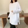 Белая рубашка с разрезом для женщин плюс бархат 2024 года, одежда для осени и зимы, свободный крой, футболка с длинными рукавами для женщин, модная