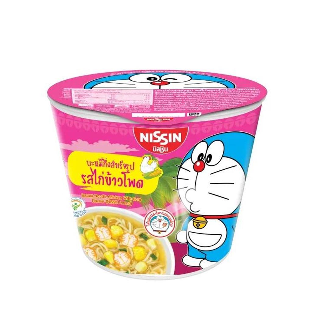 NISSIN Лапша быстрого приготовления Doraemon в мини-стаканчике с курицей и вкусом кукурузы 40 г. х 6 шт.