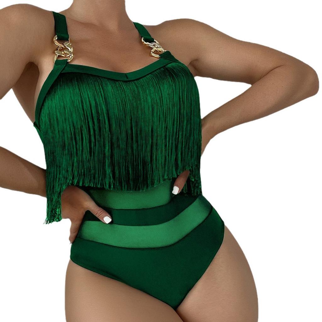 Сексуальный однотонный купальник с цепочкой, цельный купальник, женский купальный костюм с кисточками, купальный костюм, женская пляжная одежда, Монокини Maillot De Bain