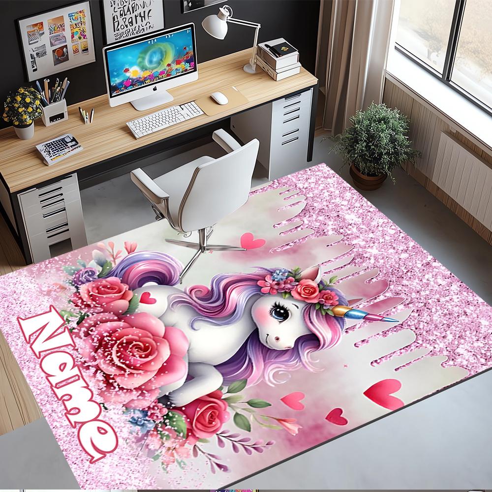 Custom Name Unicorn Printed Carpet,Rug for Office Chair Living Room Bedroom Kitchen Room Decor Gifts.