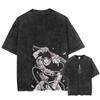 Винтажная выстиранная мужская футболка в стиле Харадзюку с аниме-принтом