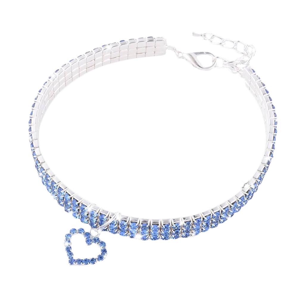 Pet Crystal Collar Kitten Necklace Pet Pendant Shiny Bright Heart Shaped Crystal Diamond Decoration