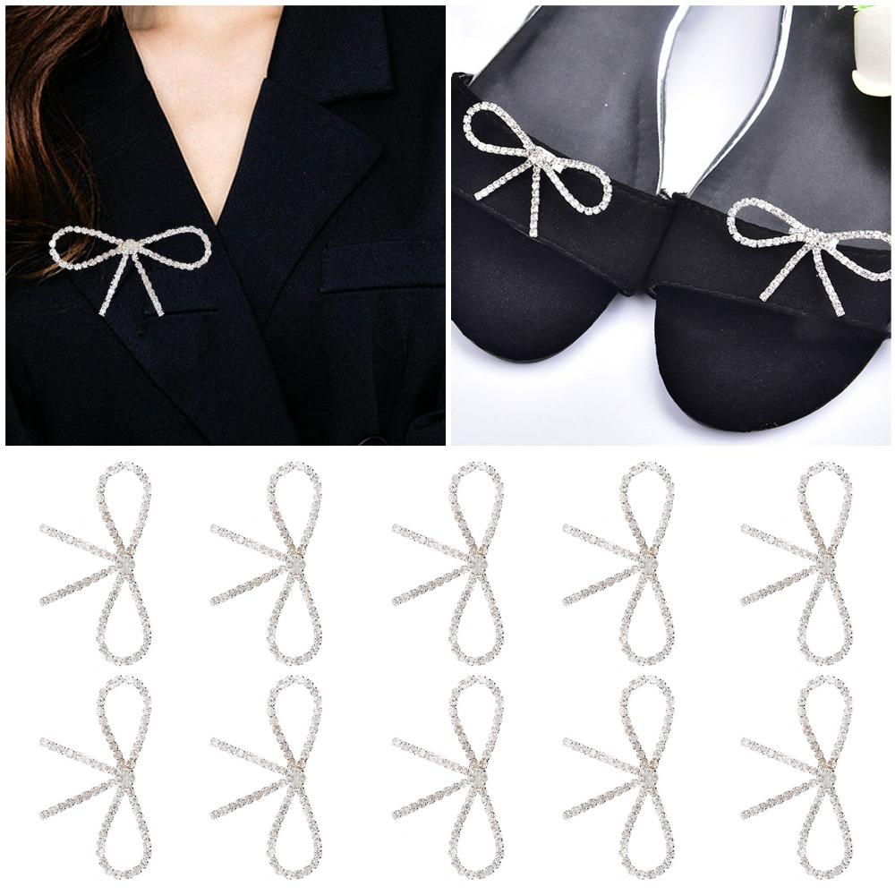 10pcs Sparkly Rhinestone Bow Brooch Pin Vintage Bowknot Claw Chain Pin Rhinestone Brooch  For Women